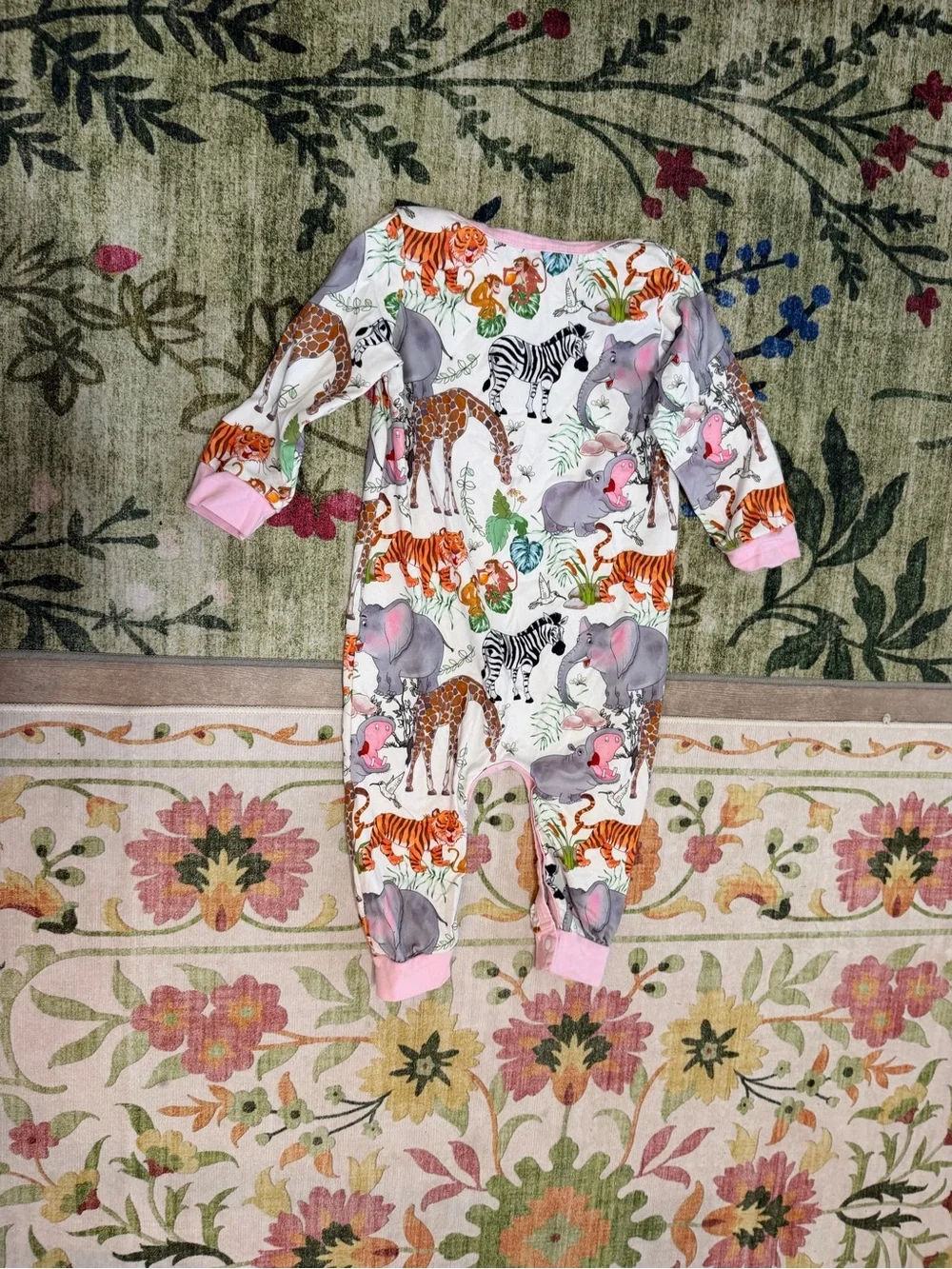 Pink-Trim Safari Animal Print Footie Pajamas for Kids